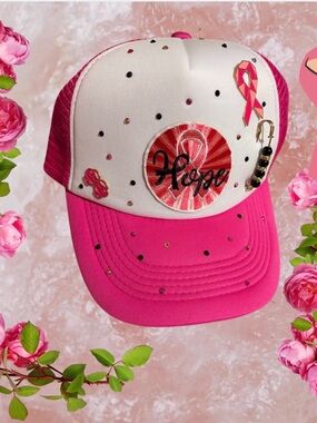 Breast Cancer Pink & White 'Hope' Embroidered Trucker Hat